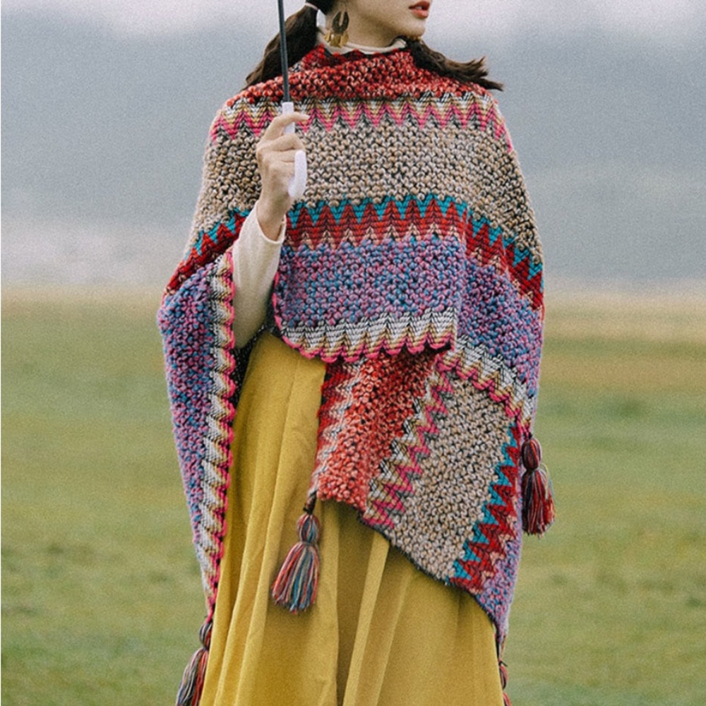 Anthropologie Multicolor Knit Sweater Poncho